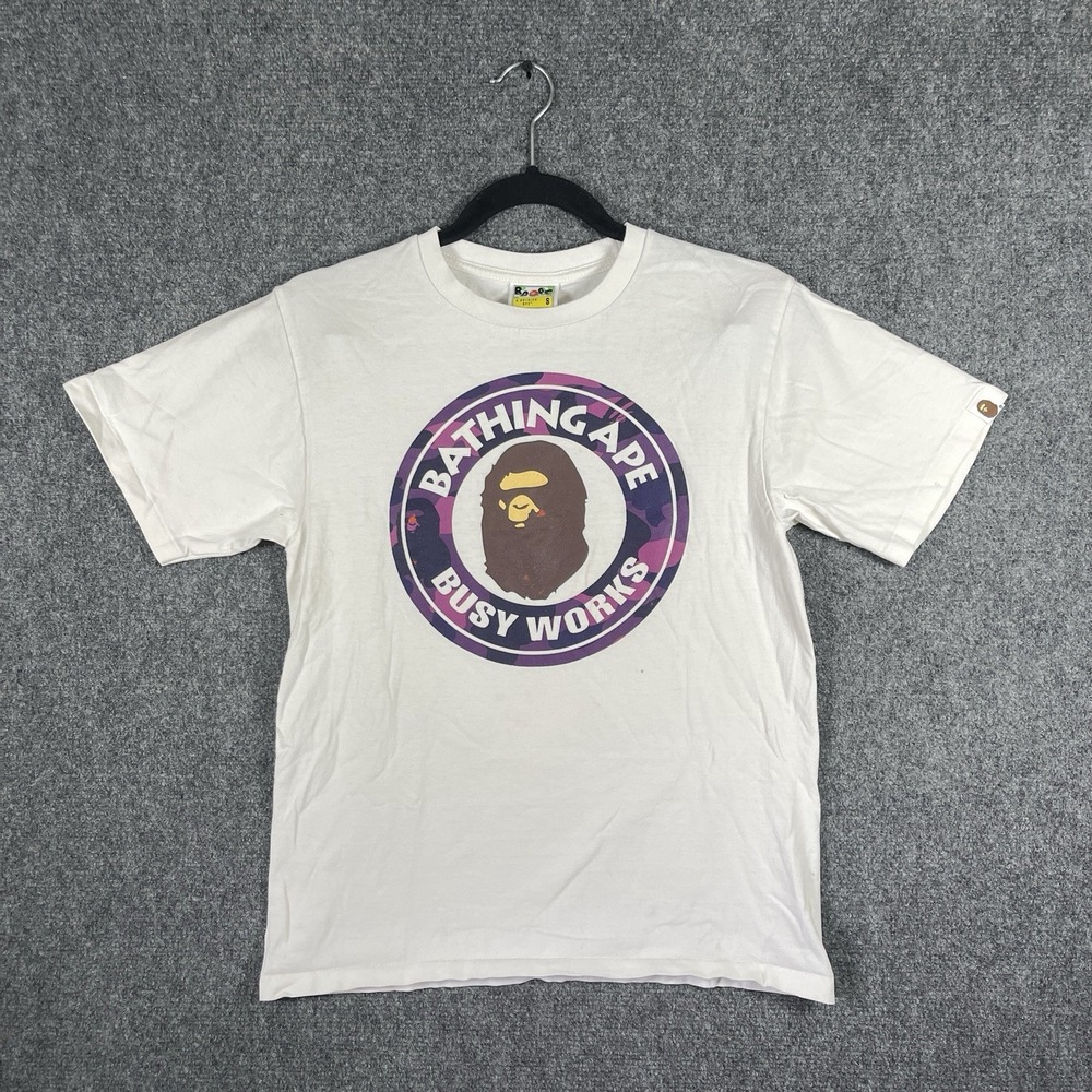 A Bathing Ape Color Camo A Busy Works Tshirt White Purple Mens Size Small #2541